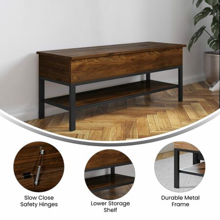 Flash Furniture Entryway Storage Bench with Lower Shelf Perfect for Entryway, Mudroom, or Bedroom in Walnut ZG-075-WAL-GG